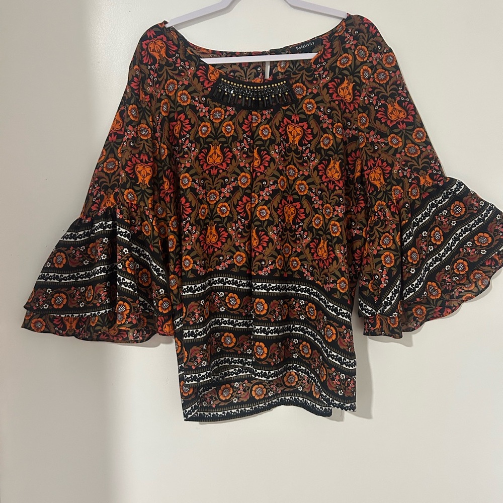 Relativity Black and Orange‎ Floral Blouse